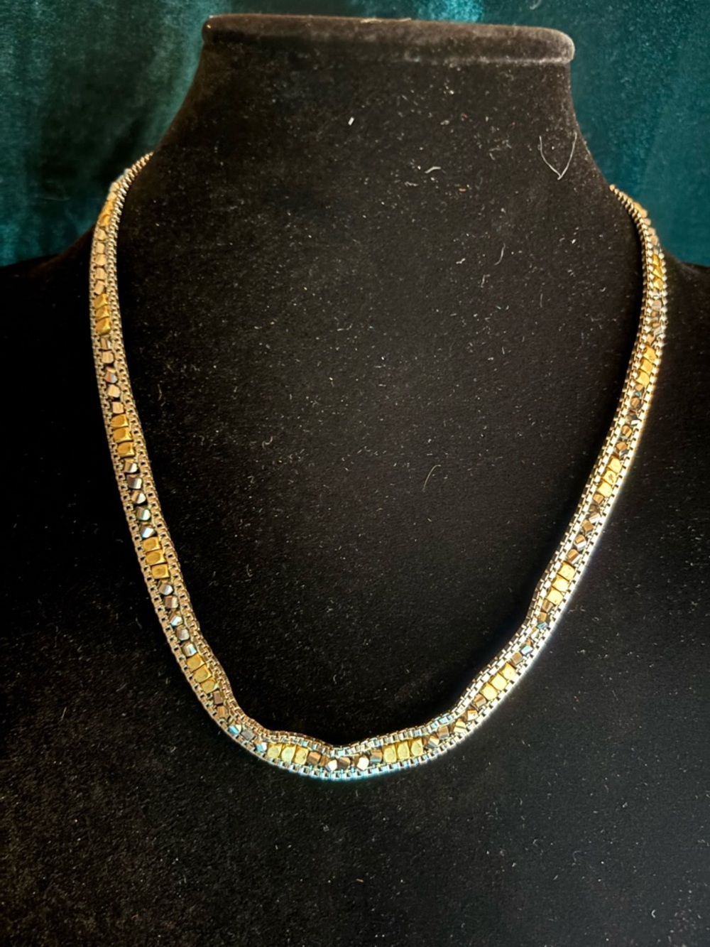 Elegant Silver tone with gold and black beads “Ladder” 20” necklace